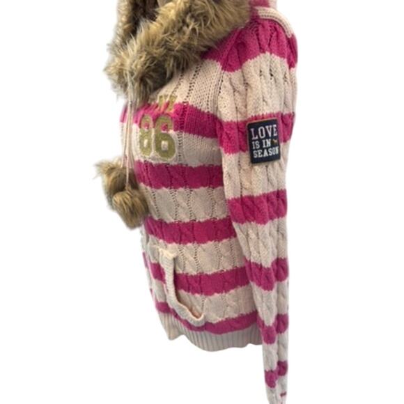 "PINK" RARE! Y2K Zip Up Hooded Faux Fur Lined Sweater SZ L 1986 Tween PLZ READ!! - Picture 2 of 16